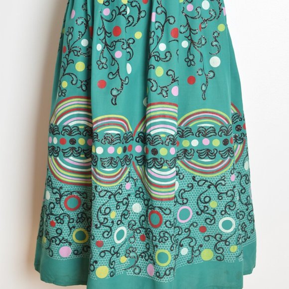 vintage 50s skirt green rayon full flock printed graphic high waisted volup L XL - Picture 3 of 10